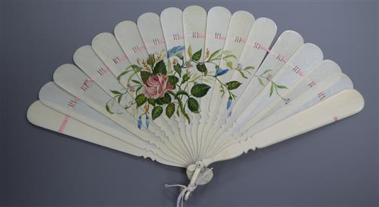 A late19th century hand painted ivory fan 24cm long